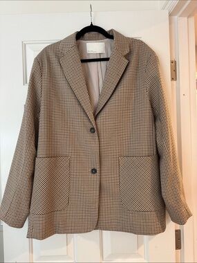 OAK + FORT Tan & Black Checked Blazer Jacket